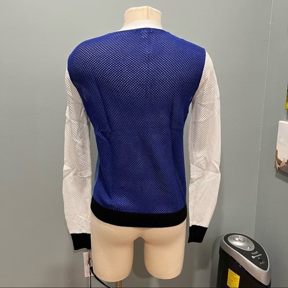 NWT Peter Pilotto for Target Blue White Colorblock Cardigan Sweater Mesh Sleeves - Picture 5 of 10